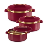 MILTON Curve Inner Stainless Steel Casserole Set of 3 (450 ml, 840 ml, 1300 ml), Maroon | BPA Free | Food Grade | Easy to Carry | Easy to Store | Chapati | Roti | Curd Maker