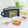 Borosil Ace Universal Lunchbox with Bag | 4pc (320ml x 2 Square + 240ml x 2 Round) Container Set | Made in India Borosilicate Glass | Microwave & Dishwasher Safe Tiffin for Office, College & School