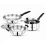 Lifelong 5 Piece Stainless Steel Cookware Set|2.2L Kadhai with Lid 22cm|1.4L Fry Pan 22cm|1.2L Saucepan 16cm|Comes with Two Lid|Induction & Gas Compatible|Bakelite Handles|Easy to Clean (Silver)