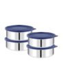 ATTRO Prime Stainless Steel Single Wall Storage Containers Airtight & Leak Proof Containers for Office Use, School, Picnic, 250ml – Blue-Set Of 4