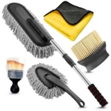 Porslin 5 Pcs Microfiber Car Duster Kit – Extendable Long Handle Car Cleaning Accessories – Interior & Exterior Detailing Brush Set – Scratch & Lint Free,Perfect for Cars,SUVs,Motorcycles,Home,Grey