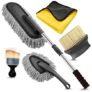 Porslin 5 Pcs Microfiber Car Duster Kit – Extendable Long Handle Car Cleaning Accessories – Interior & Exterior Detailing Brush Set – Scratch & Lint Free,Perfect for Cars,SUVs,Motorcycles,Home,Grey