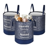 Urbane Home Pack of 3 Foldable 45L Toys Organizer for Kids Room – Soft Toys Storage Bag/Basket/Container with Handles | Leaf Print -Blue