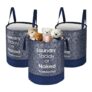 Urbane Home Pack of 3 Foldable 45L Toys Organizer for Kids Room – Soft Toys Storage Bag/Basket/Container with Handles | Leaf Print -Blue
