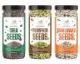 GreenFinity Healthy Seeds Combo Pack- Pumpkin-150g, Sunflower-150g, Chia Seeds-175g | Rich in Fiber, Omega and Nutrients | Gluten Free Seeds for Weight Management, Snacks, Smoothies, Baking and Salads