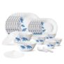 Larah by Borosil Twilight Silk Series Opalware Dinner Set of Plates, Veg Bowls, Soup Bowl, Spoons, Serving Bowl with Lid | Bone-Ash Free Crockery Set for Dining (White, 35 Pieces)
