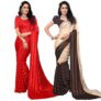 Women’s Multicolor Satin Striped Printed Saree with Unstitched Blouse Piece (Pack of 2) P2_MD_RS_WB_SAT6001_2_WB_SAT6002_11_BZ