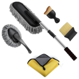 Wagzo-5 PCs Microfiber Car Duster with Long Handle Car Cleaning Brush Exteriror and Interiror Car Cleaning Cloth Car Ac Vent Cleaner Brush for Car, Motorbike, SUVs Car Cleaning Kit