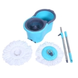 Spin Mop Bucket Set with Adjustable Stainless Steel Handle and 2 Microfiber Refills – Plastic Wringer Basket with Wheels, 360 Degree Rotating Head Floor Cleaning System for Home and Kitchen (Blue)