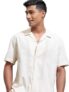 Locomotive Men’s Relaxed Fit Shirts | Striped | Half Sleeves | Cuban Collar | Casual Shirts | Men Shirts Beige
