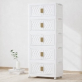 Owme Collapsible Plastic Wardrobe for Unisex | 5-Tier Multi-Layer Storage Cabinet with Doors & Drawers | Portable Clothes Organizer for Bedroom, Kids Room, Nursery, Home Closet – Ivory