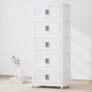 Owme Collapsible Plastic Wardrobe for Unisex | 5-Tier Multi-Layer Storage Cabinet with Doors & Drawers | Portable Clothes Organizer for Bedroom, Kids Room, Nursery, Home Closet – Ivory