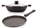 Nirlon Induction Aluminium Nonstick 2 Pieces Gift Set of Flat Tawa and Deep Kadhai with Glass Lid- IND_FT28_DKD24