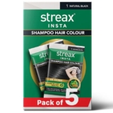Streax Insta Shampoo Hair Colour Black for Women and Men, Pack of 5 | Natural Black Hair Colour | 100% grey coverage in 5 minutes | Long lasting, easy to use
