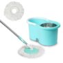 BonKaso Plastic Spin Mop Bucket, Moppers for Cleaning Floor, Mop Set Extendable Handle, Removable Wringer 360° with Floor Cleaner Mopping Stick (Round Mop with Steel Wrangler)
