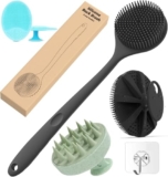 CANDY KART4-in-1 Soft Silicone Bath Brush Set | Long Handle Back Scrubber + Body Scrubber + Scalp Massager + Face Massager | Super Exfoliating & Lathering Shower Brush | BPA-Free | For Men & Women | With Hooks Included