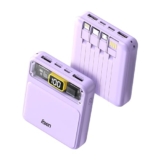 Foxin 10000mAh All-in-One Mini Power Bank with Built-in Cables | Fast Charging 22.5W QC+PD | Pocket Size Power Bank for All Phones | PTC Protected | Type C Input & Output | BIS Certified – Lavender