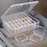 DOMELIXA Transparent Jewellery & Accessories Storage Box with Removable Compartments – Multi-Grid Plastic Organizer Case for Earrings, Beads, Rings, Craft Supplies and Small Items Storage (30 box)