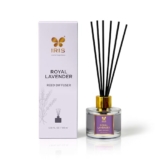 IRIS Aroma Reed Diffuser – 100ml | Elegant Home Fragrance with 6 Fiber Reeds, Glass Round Bottle with Gold Cap | Aroma Diffuser for Cozy Décor & Gifting (Royal Lavender)