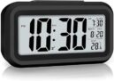 Zentro Digital Alarm Clock with Large Display, Smart Night Sensor & Snooze Function, LED Desk Clock with Date Temperature Calendar, Battery Operated Bedside Table Clock (Black)