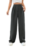 KOTTY Women’s Straight Fit High Rise Cotton Blend Solid Trousers Grey