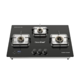 Greenchef Zentro Smart Three burner Glass Hob Top| Digital timer| Featured with Flame failure| Black Color| High efficiency tornado Burners| Dual Purpose Hob(Built In Or Counter top)