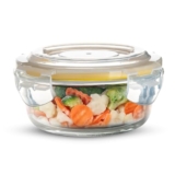 BERGNER Borosilicate Glass Side Lock Round Storage Container for Kitchen with Air-Tight and Leakproof Lid, BPA Free, Microwave and Oven Safe, Removable Silicone Yellow Gasket (400 ml), Transparent