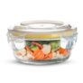 BERGNER Borosilicate Glass Side Lock Round Storage Container for Kitchen with Air-Tight and Leakproof Lid, BPA Free, Microwave and Oven Safe, Removable Silicone Yellow Gasket (400 ml), Transparent