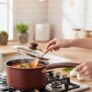 The Better Home 2.5mm Triply Saucepan (1.4L-16cm) with Glass Lid | Tryply Aluminium Kadai with Heavy Bottom | Gas & Induction Kadhai for Deep Frying (Red Saucepan)