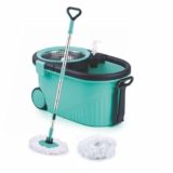 Homeor Stainless Steel Comfort Spin Mop with Big Wheel, Auto-fold Handle, Bucket Floor Cleaning and Mopping System 360° Flexible with 1 Refils, Blue