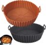 SNMMIFER Silicone Air Fryer Liner, Round Basket with Ear Handles, Nonstick Reusable, 8 Inch, Multicolour, Pack of 2