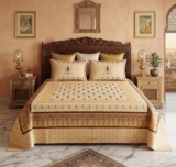 SanMarino Heritage Collection 280 TC Cotton Double Bedsheet with 2 Pillow Covers (90 x 100 Inches Bedsheet, 20 x 30 Inches Pillow Covers), Soft Breathable Flat Bed Sheet for King/Queen Bed– Beige Gold
