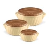 MILTON Flora Jr Set Insulated Inner Steel Casserole for Roti, 3 Pc (455ml,750ml & 1.25L) Hot Box for Kitchen, Hot Pot with Lid, Chapati Box, Serving Box, Silky Cream