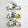 Amazon Basics Self-Adhesive Corner Shelf | No-Drill, Wall-Mounted Organizer for Bathroom, Kitchen & Living Room – Premium Rust Proof GI Metal, 27 x 27 x 6 cm, Black, Pack of 3