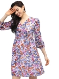 Tokyo TALKIES Women Knee-Length V Neck Full Sleeve Dress TTJ6005941 Purple XS