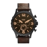 Fossil Nate Analog Black Dial Men’s Watch-JR1487 Genuine Leather, Brown Strap