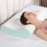 KITCHIVO™ Memory Foam Pillow, Contour Cervical Orthopedic Memory Foam Pillows Supports Neck Pain and Shoulder Pain for Sleepin Cervical Pillow Neck Support Pillow for Side Back (White & Light Blue)