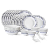 Larah by Borosil Ocean Fluted Series Opalware Dinner Set | 44 Pieces for Family of 8 | Microwave & Dishwasher Safe | Bone-Ash Free | Crockery Set for Dining & Gifting | Plates & Bowls | White