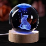 GITGRNTH 16 Color 3D Crystal Ball Lamp – Cat Night Light, Cat Ligth Ball, Laser Engraving Crystal Ball Light Lamp with USB Powered 3.15 Inch LED Wooden Base