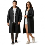 HACER EVA Waterproof Unisex Rain Coat Hooded Full Sleeves Outdoor Men, Women, Boys & Girls Rainwear Poncho Raincoat for Camping, Hiking & Travelling (Black)