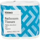 Amazon Brand – Solimo 3 Ply Toilet Paper Roll | 1200 Pulls | 300 Pulls X 4 Rolls | Soft And Highly Absorbent | 100% Natural Virgin Cellulose Fiber