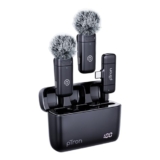 pTron KWM-2 Type C Wireless Microphone with Charging case w/Noise Cancellation, 48Hrs Battery, 20m Wireless Range, Collar Mic for DSLR/iPhone/Android, Vlog, Streaming/Zoom Meeting (Black)