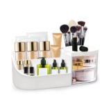 Anshri Desk Makeup Brush Organizers Box and Makeup Organizers for Desk Desktop Storage Stationery Supplies Cute Pencil Cup Pot for Office School Home Makeup Storage Box (White)