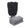 SOFTSPUN Microfiber Single Side 1 Piece Chenille Glove,1700 GSM Grey+20X30cm Cleaning Wipe 2Pcs | Multi-Purpose Super Absorbent and Perfect Wash Cleaning for Bike Auto,Cars Both Interior and Exterior