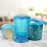 Asian Plastic Airtight Round Storage Containers Set of 3 (5 + 7 + 10 Ltr)| BPA free|Freezer Safe |Kitchen Storage Containers|Grocery|store namkeen, biscuits, choclates, rice, dal, cookies, pulses
