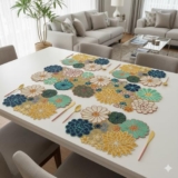 E-EZRA Beaded Table Runner with 6 Mats (Size-13×36-Inch, Rectangular) | Stylish Dining Table Runners| Perfect for Home Decoration, Weddings, Diwali Gift & Special Events