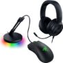 Razer Game On Bundle Gaming Combo with DeathAdder Essential Wired Mouse, Kraken X Lite Lightweight Gaming Headset, Mouse Bungee V3 Chroma, 6400 DPI Optical Sensor, 40mm Drivers, Black – NASA Packaging