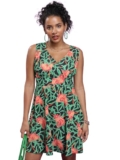 Tokyo Talkies Tropical Printed V-Neck Gathered Fit & Flare Mini Dress