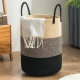 SHAGCRAFT® Storage Rope Laundry Hamper Basket for Clothes, Towels and Blankets in Livingroom, Bedroom, Laundry Room and Basket for Nursery Storage (Size – 15″ x 15″ x 18″) (Beige Black Mix)