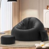 Biggie Bean Bag Chair with Beans Filled 4XL Bean Bag Sofa with Free Cushion and Footrest – Official : Puffluxe Combo (Matching Color : Regular, Black)